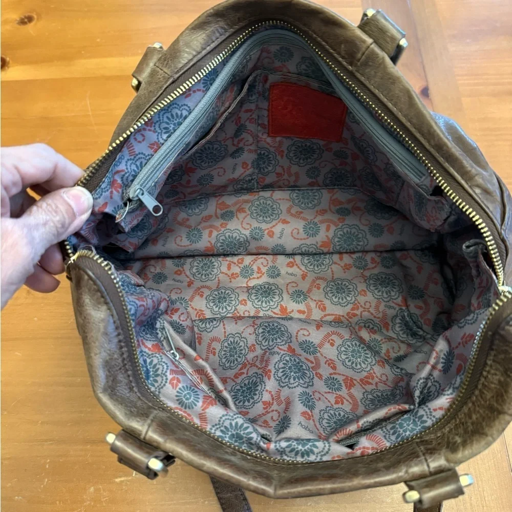 hobo handbag Brown Leather Distressed Multi Pockets Slouchy Everyday Purse hippy